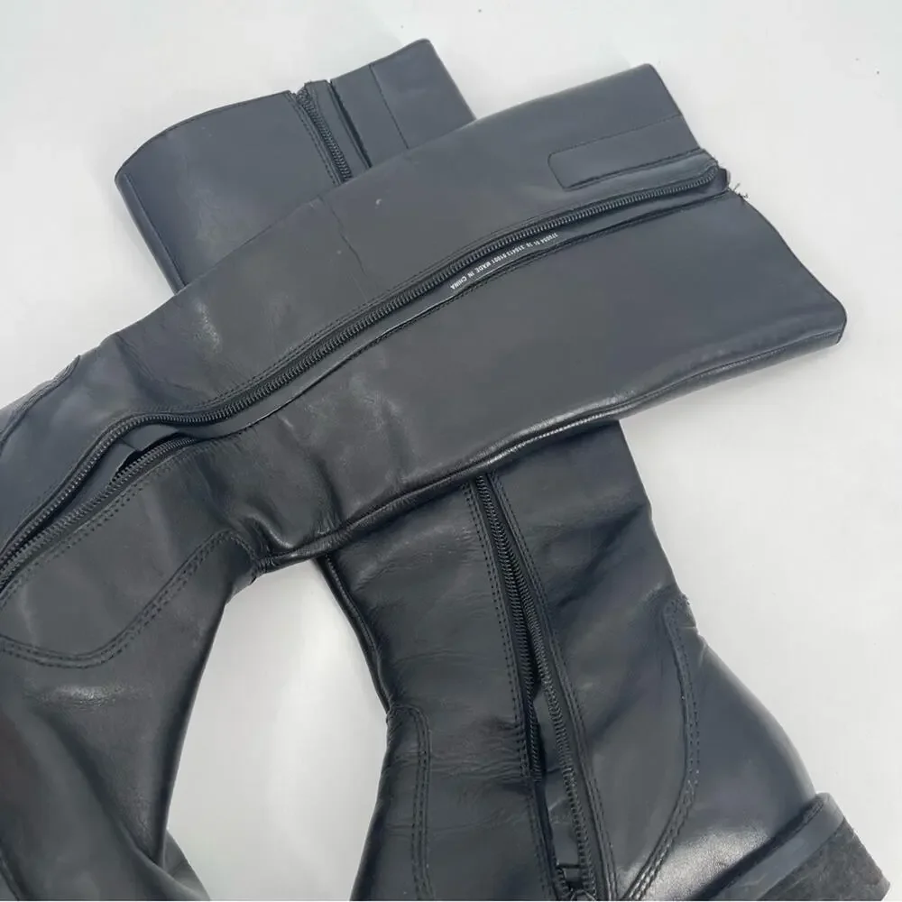 ECCO Boots Size 38 (7-7.5) Black Hobart 3 Buckle Riding Tall Womens Leather